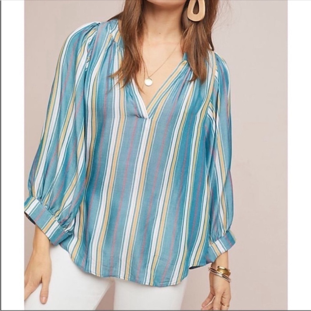 Anthropologie Maeve “Brenda” Peasant Top Teal Sz S